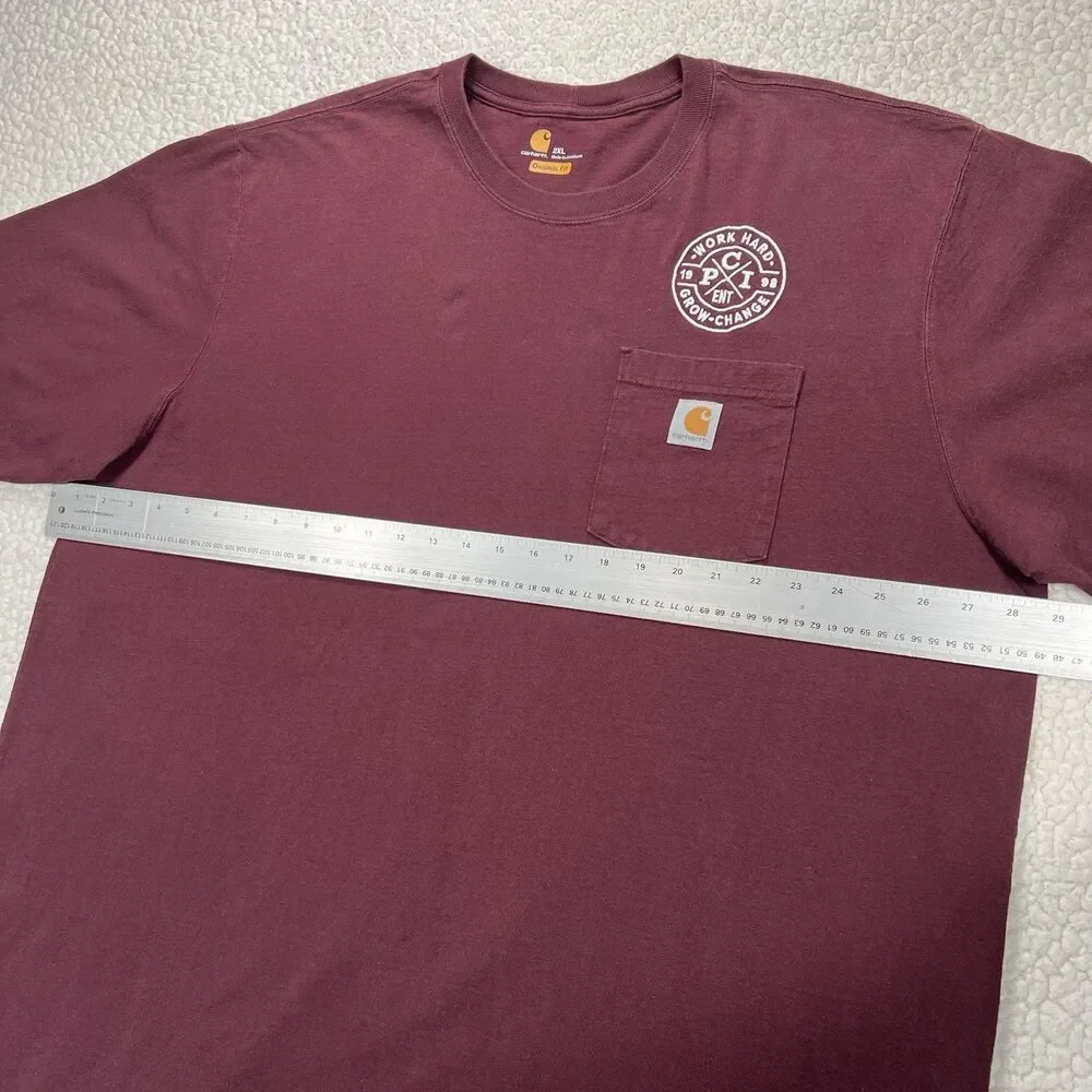 Carhartt K87 2XL‎ Maroon Pocket Work T-Shirt PCI Ent 1998 Graphic Workwear